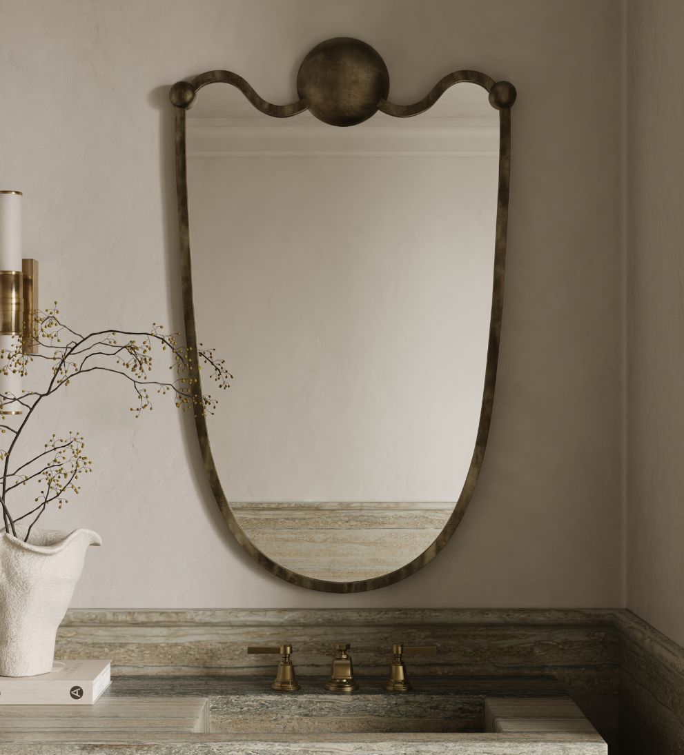 Arles Crest Mirror in Aged Brass Wall Mirrors
