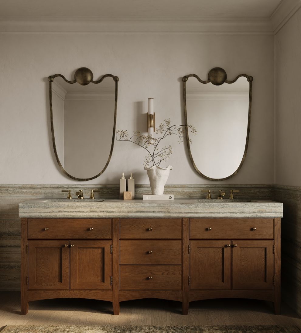 Arles Crest Mirror in Aged Brass Wall Mirrors