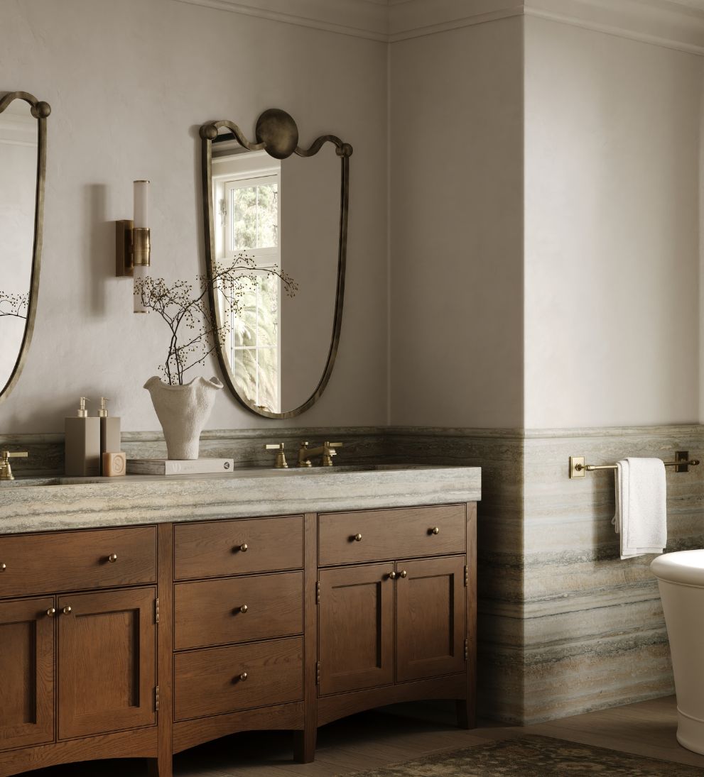 Arles Crest Mirror in Aged Brass Wall Mirrors