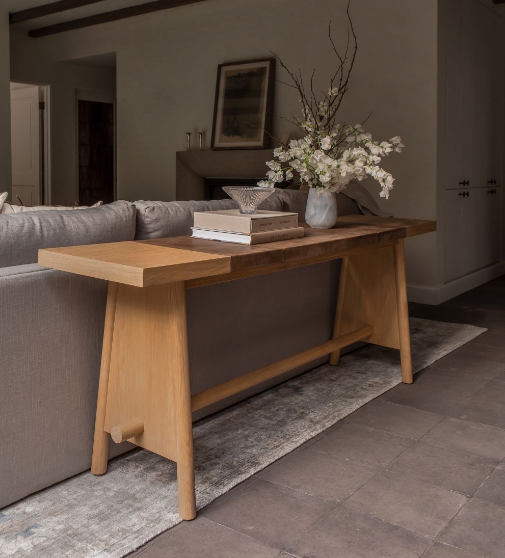 Ava White Oak and Leather Console Table Consoles