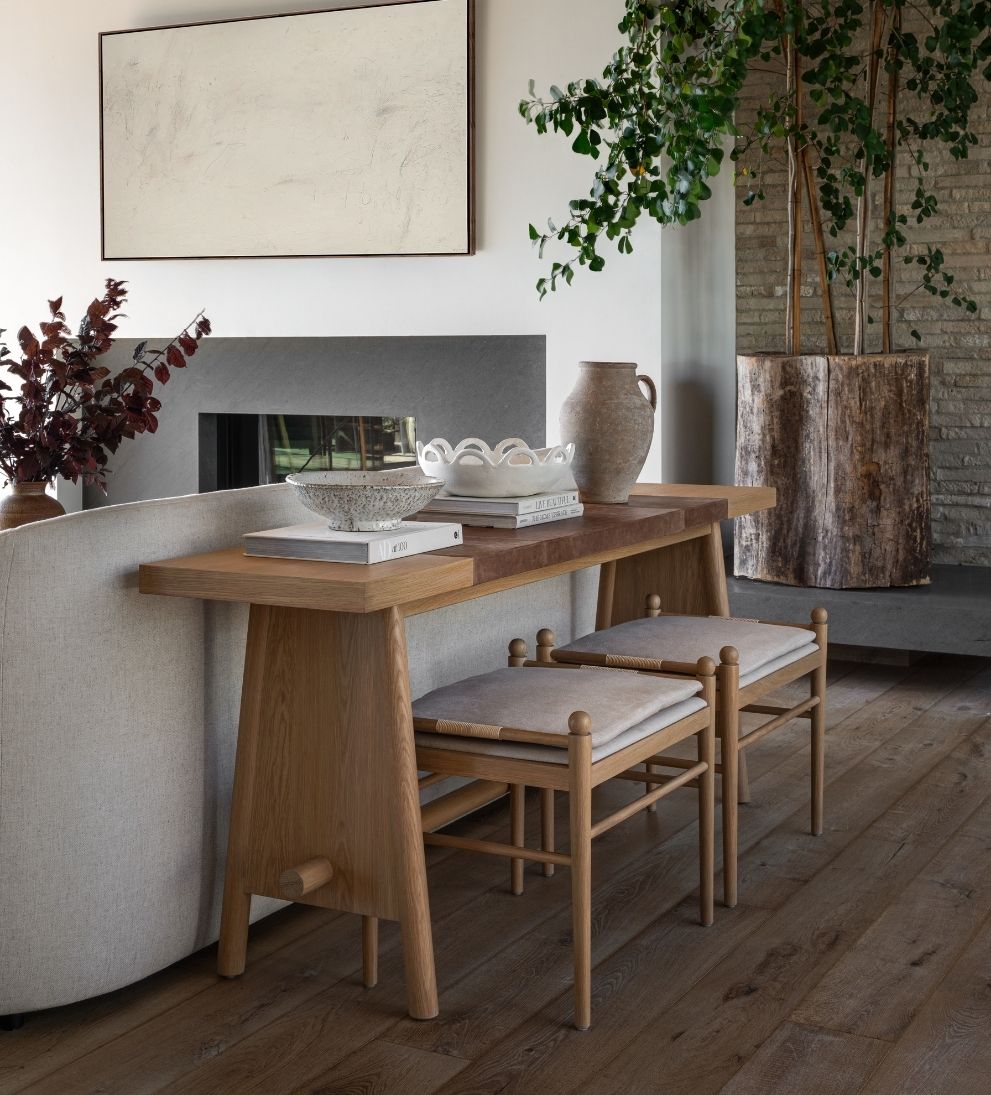 Ava White Oak and Leather Console Table Consoles