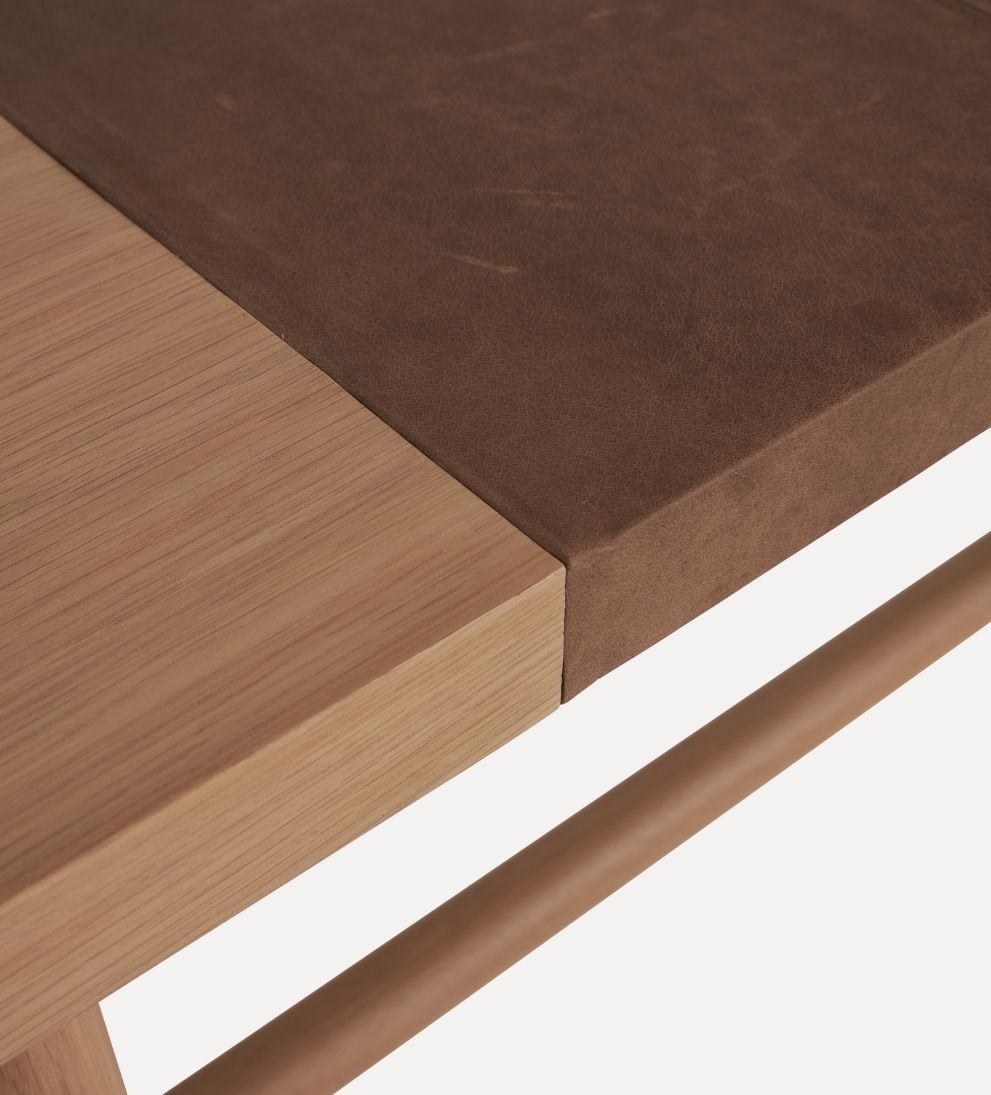 Ava White Oak and Leather Console Table Consoles