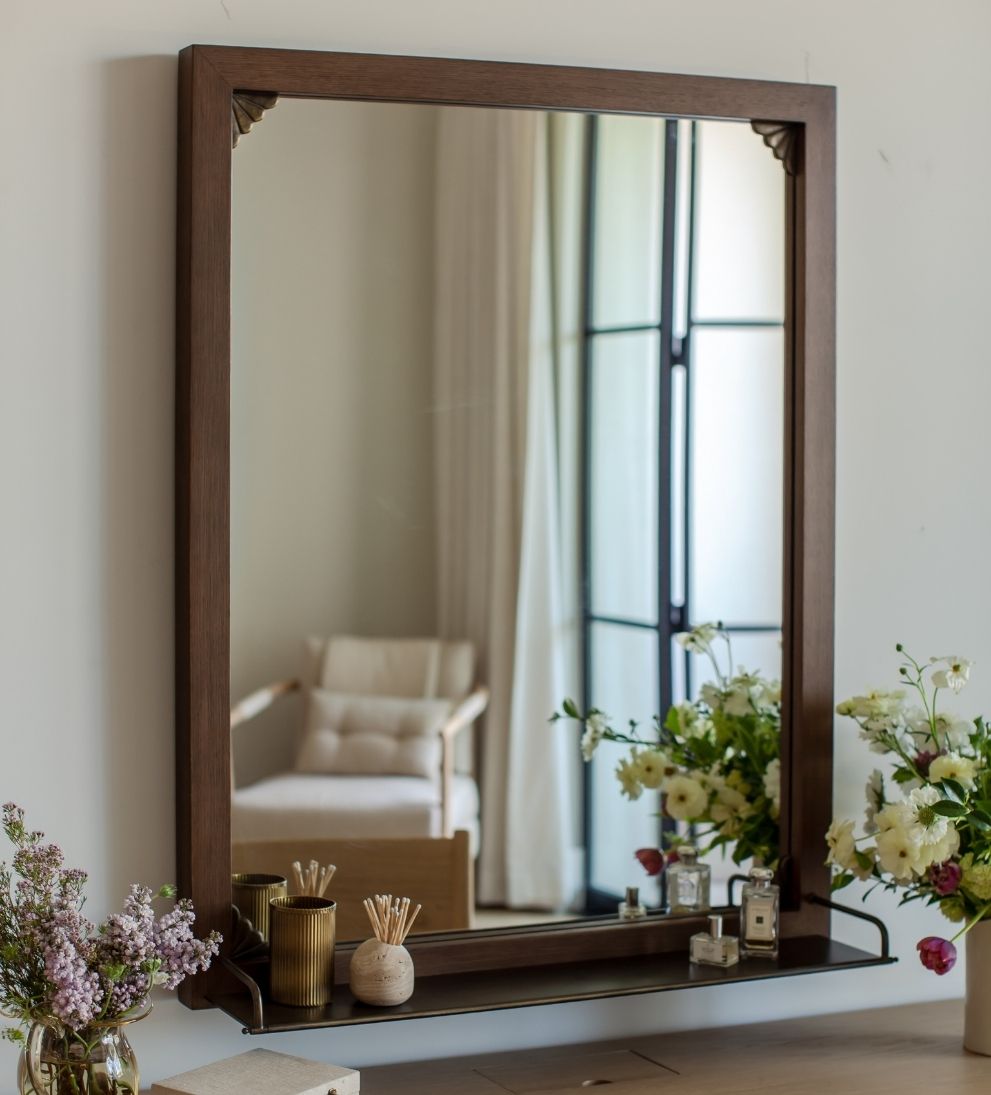Avignon Mirror in Aged Brass & Dark Oak Wall Mirrors