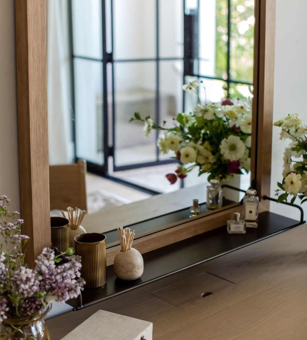 Avignon Mirror in Aged Brass & Light Oak Wall Mirrors