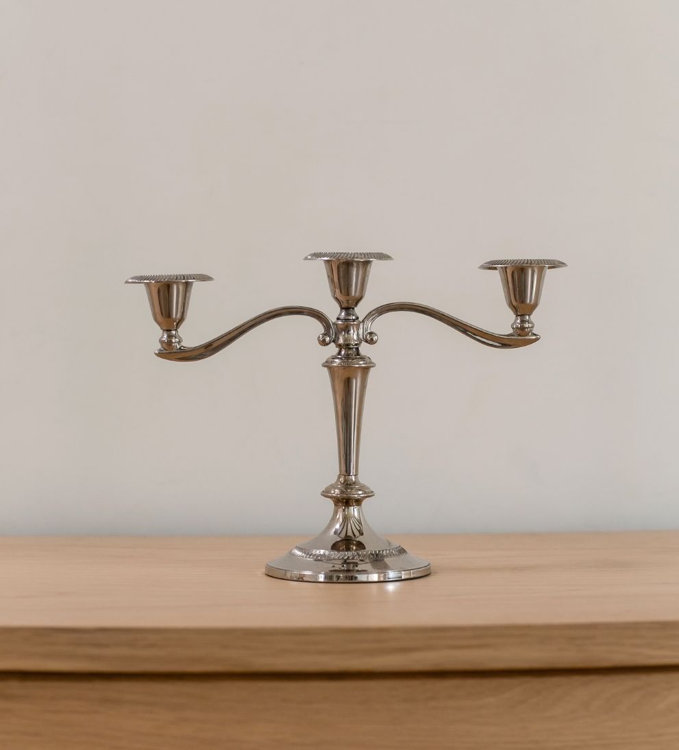 Camille Triple-Light Silver Candelabra Candle Holders