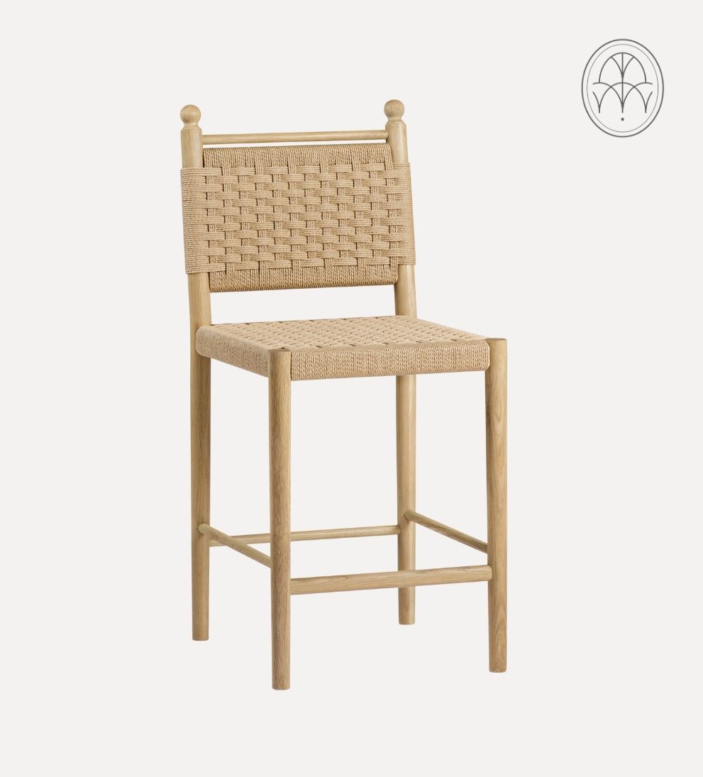 Casie White Oak Woven Counter Stool Counter Stools