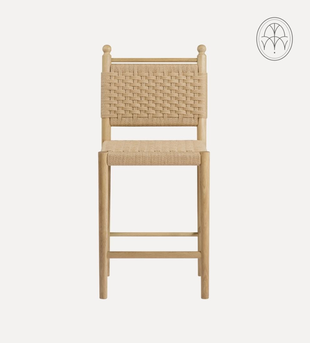 Casie White Oak Woven Counter Stool Counter Stools