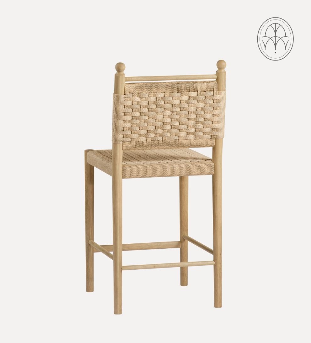 Casie White Oak Woven Counter Stool Counter Stools