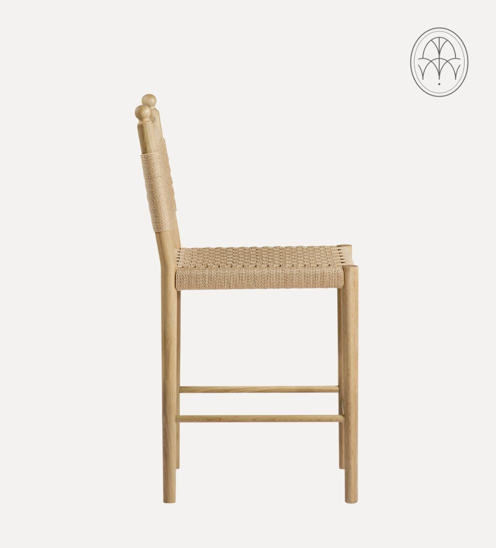Casie White Oak Woven Counter Stool Counter Stools