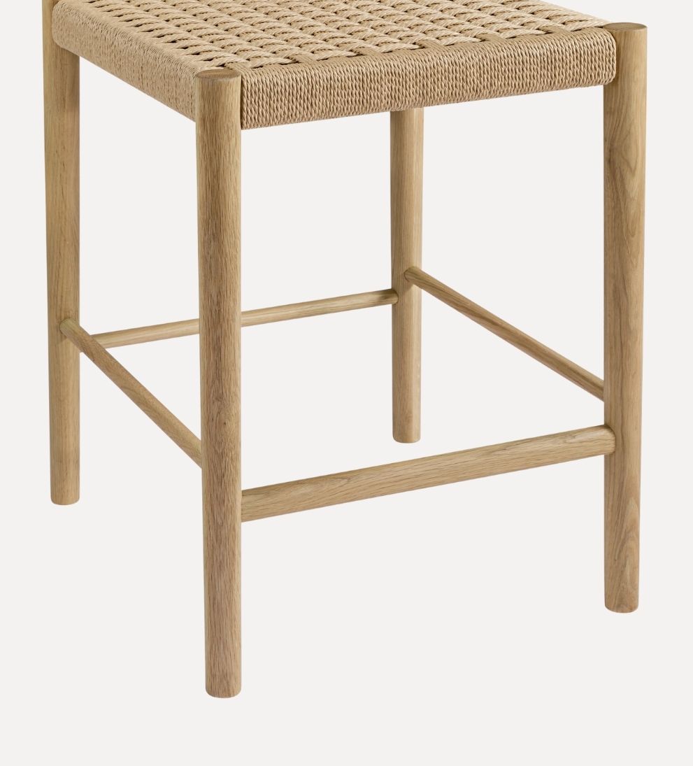 Casie White Oak Woven Counter Stool Counter Stools