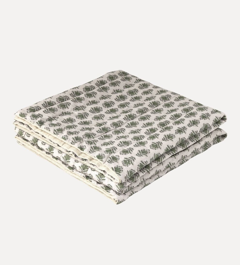 Charlotte Block Print Quilt - Forest Green Bedding