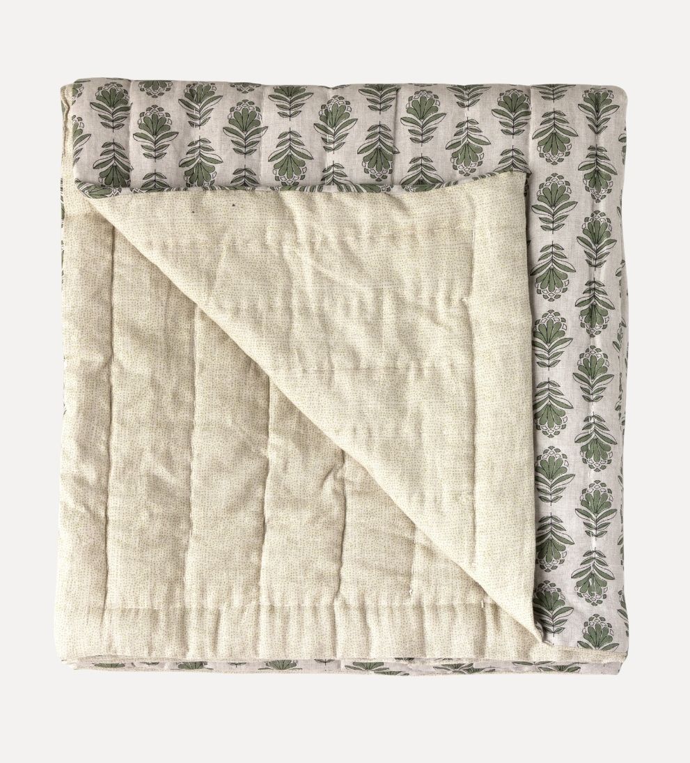Charlotte Block Print Quilt - Forest Green Bedding