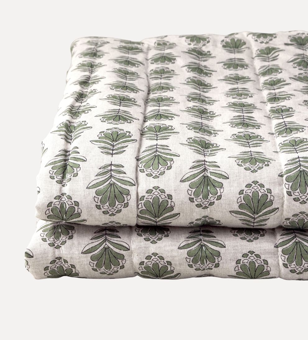 Charlotte Block Print Quilt - Forest Green Bedding