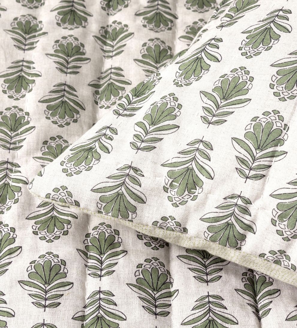 Charlotte Block Print Quilt - Forest Green Bedding