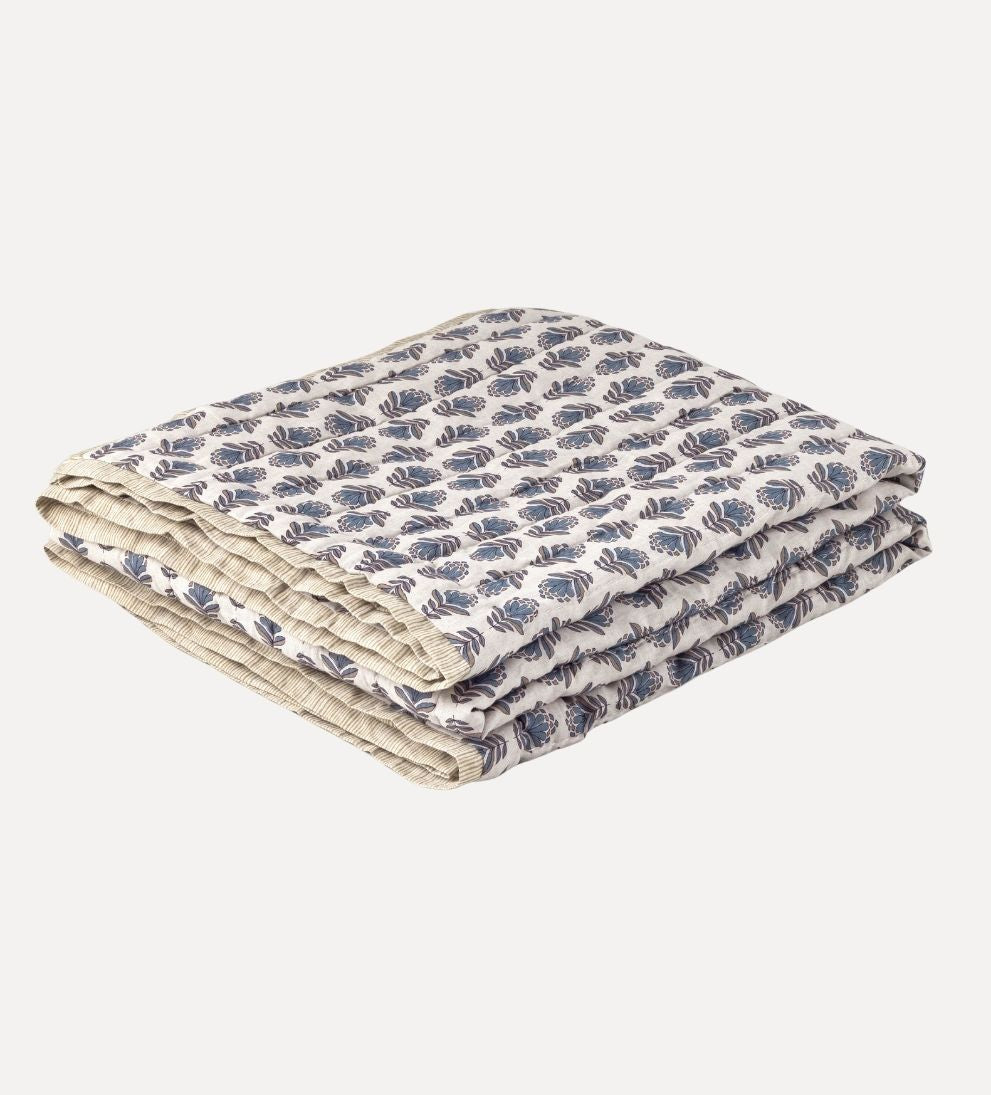 Charlotte Block Print Quilt - Steel Blue Bedding