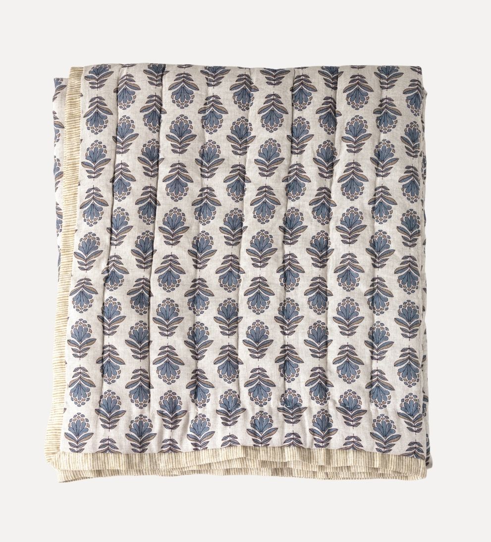Charlotte Block Print Quilt - Steel Blue Bedding