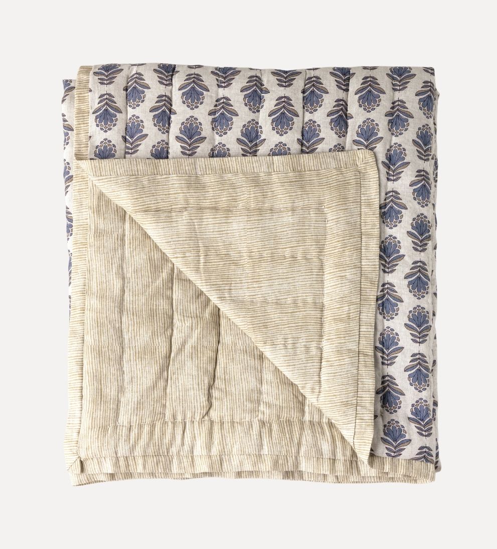 Charlotte Block Print Quilt - Steel Blue Bedding