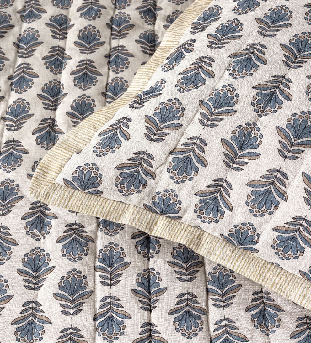 Charlotte Block Print Quilt - Steel Blue Bedding
