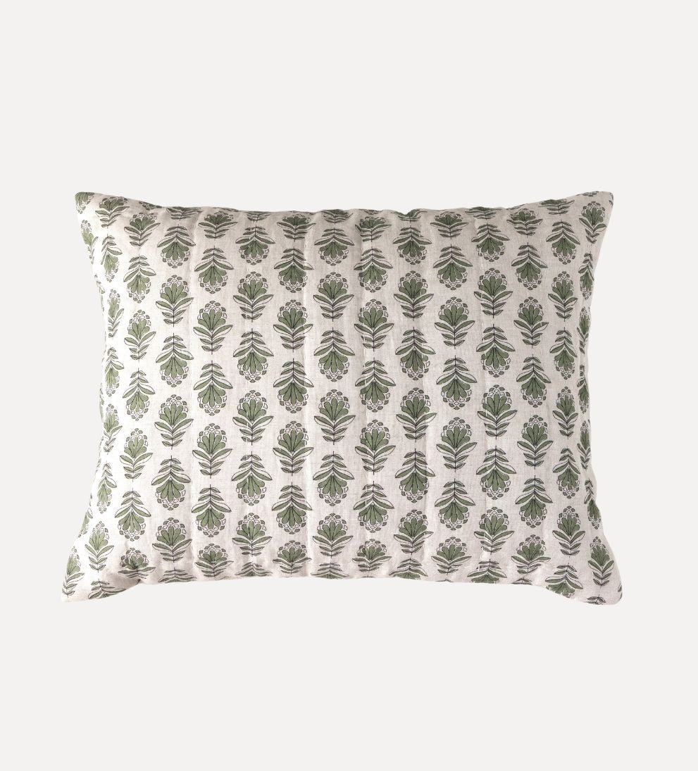 Charlotte Block Print Sham Set of 2 - Forest Green Pillows