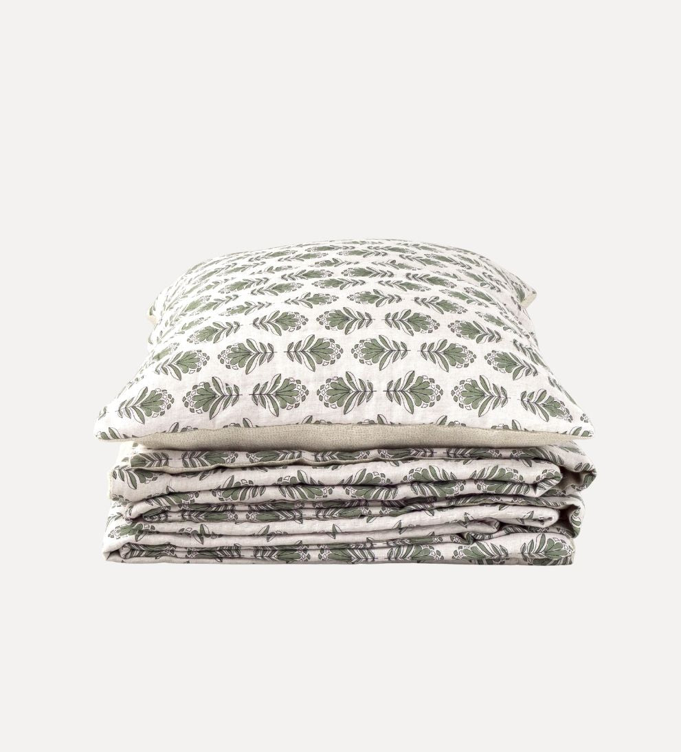 Charlotte Block Print Sham Set of 2 - Forest Green Pillows