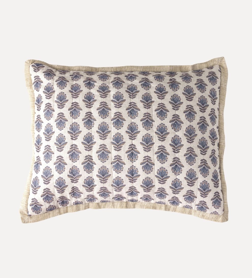Charlotte Block Print Sham Set of 2 - Steel Blue Pillows