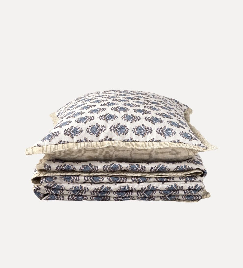 Charlotte Block Print Sham Set of 2 - Steel Blue Pillows