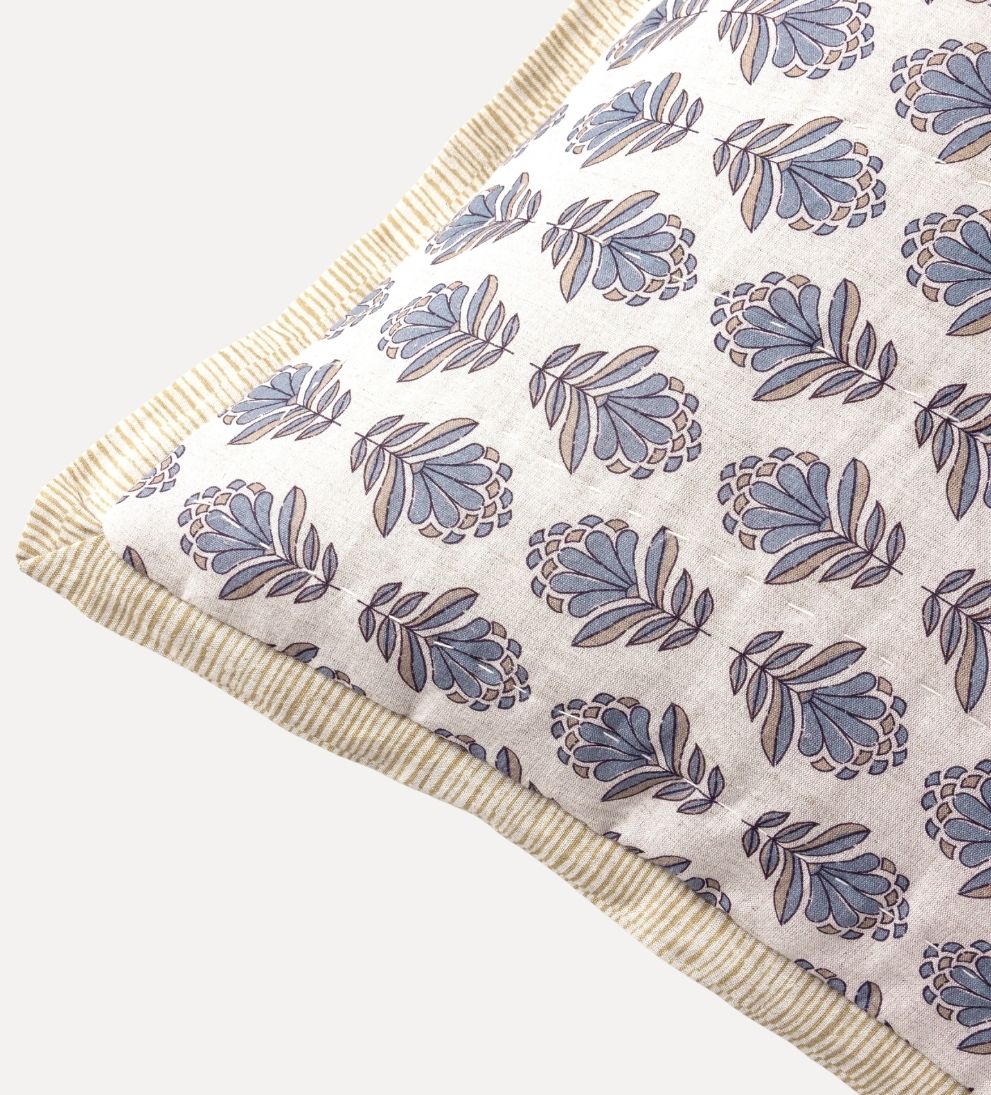Charlotte Block Print Sham Set of 2 - Steel Blue Pillows