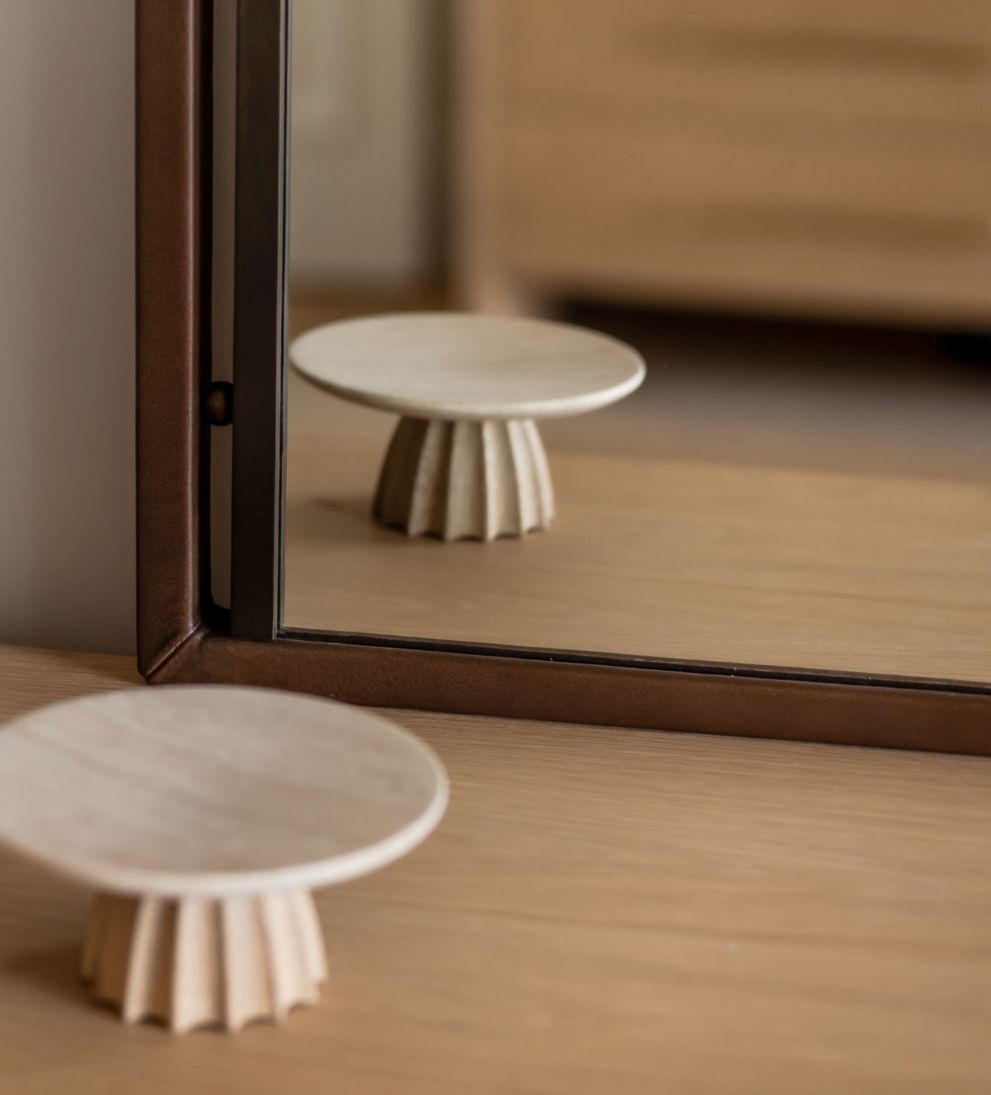 Como Arch Mirror in Aged Brass & Basalt Leather Wall Mirrors