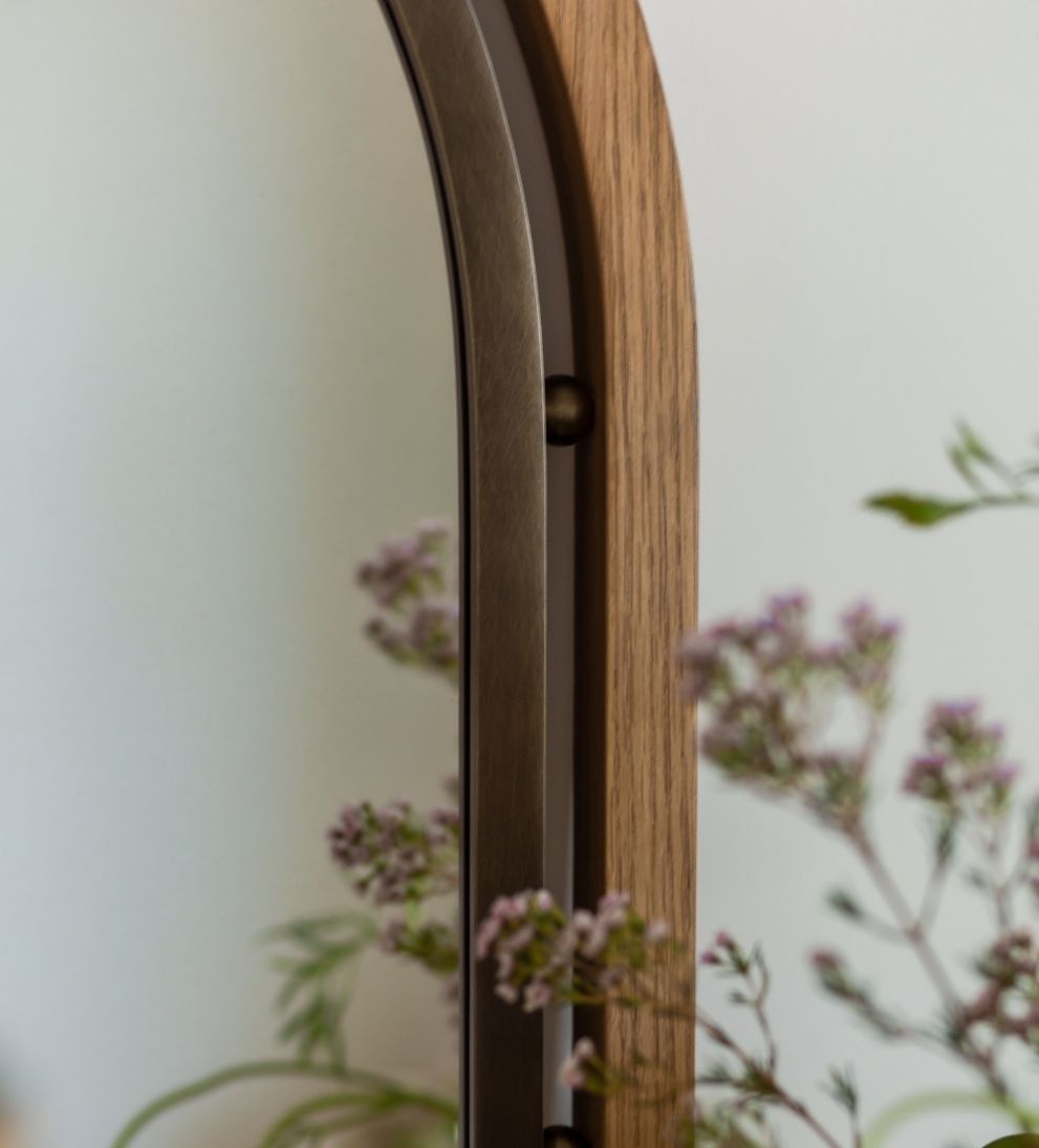Como Arch Mirror in Aged Brass & Light Oak Wall Mirrors