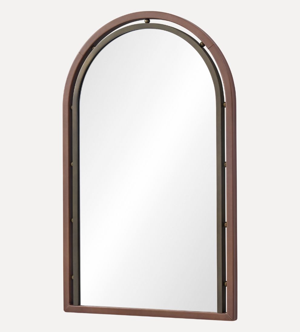 Como Arch Mirror in Aged Brass & Basalt Leather Wall Mirrors
