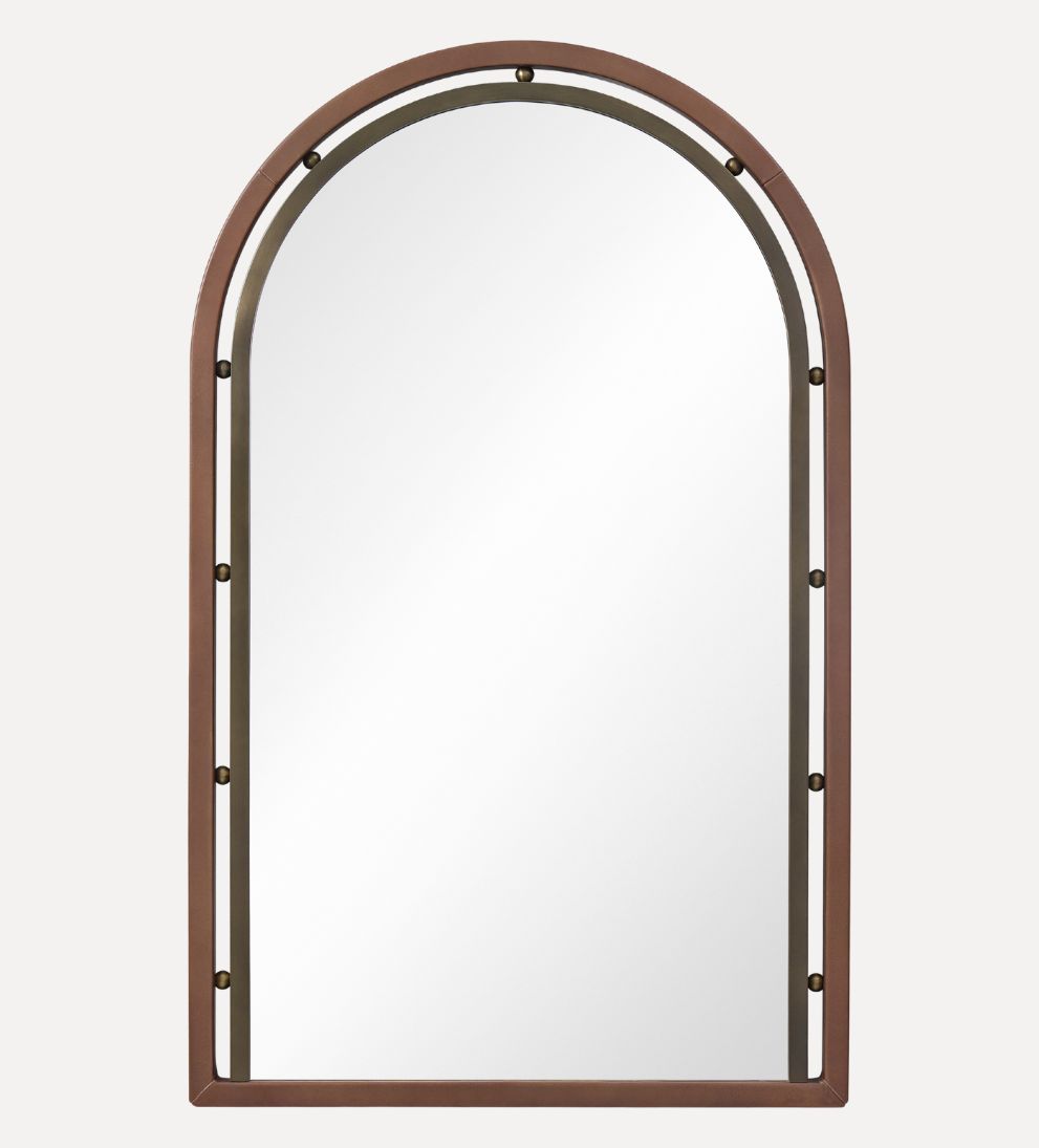 Como Arch Mirror in Aged Brass & Basalt Leather Wall Mirrors