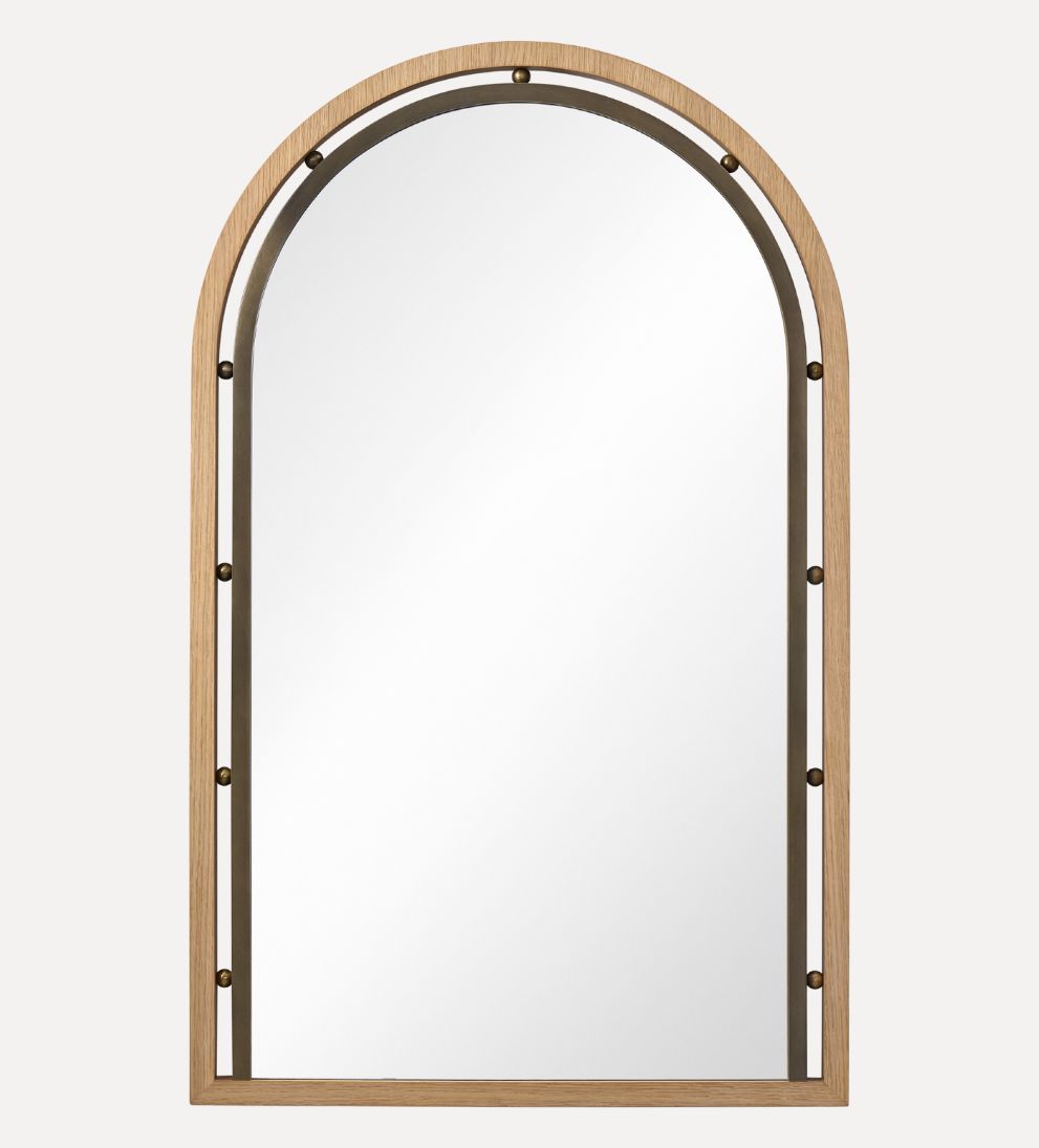 Como Arch Mirror in Aged Brass & Light Oak Wall Mirrors