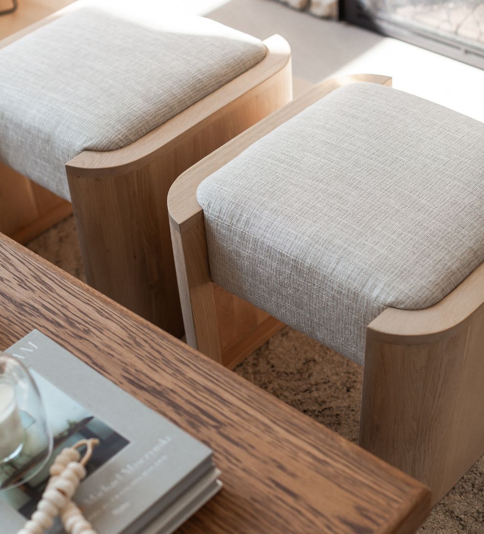Fiona White Oak Curved Ottoman Ottomans