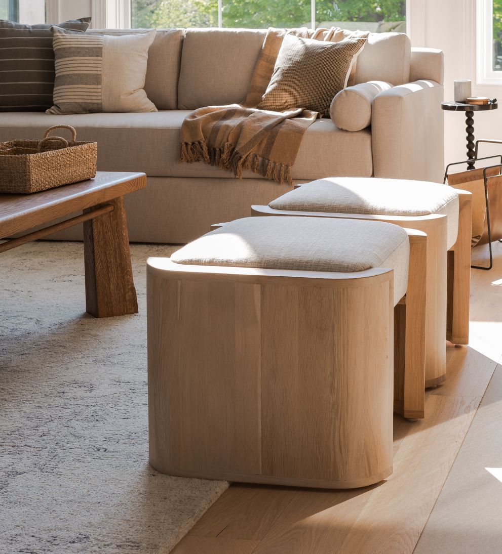 Fiona White Oak Curved Ottoman Ottomans
