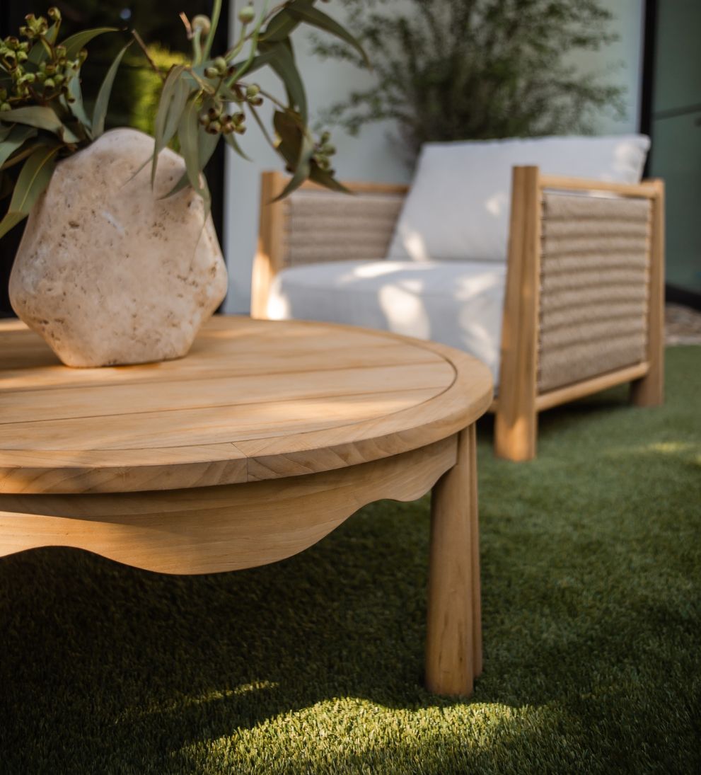 Flora Teak Scalloped Outdoor Coffee Table Outdoor Tables