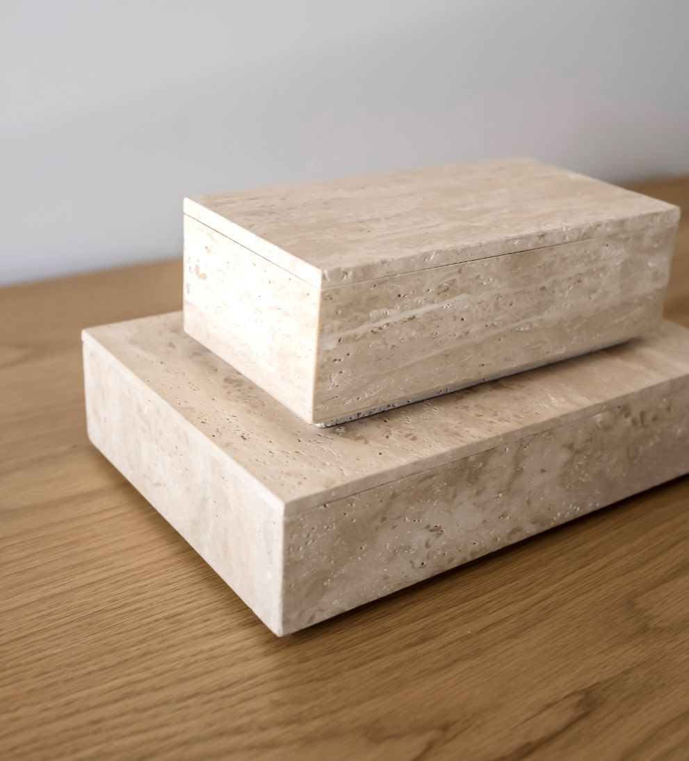 Hilton Travertine Storage Box Baskets + Boxes