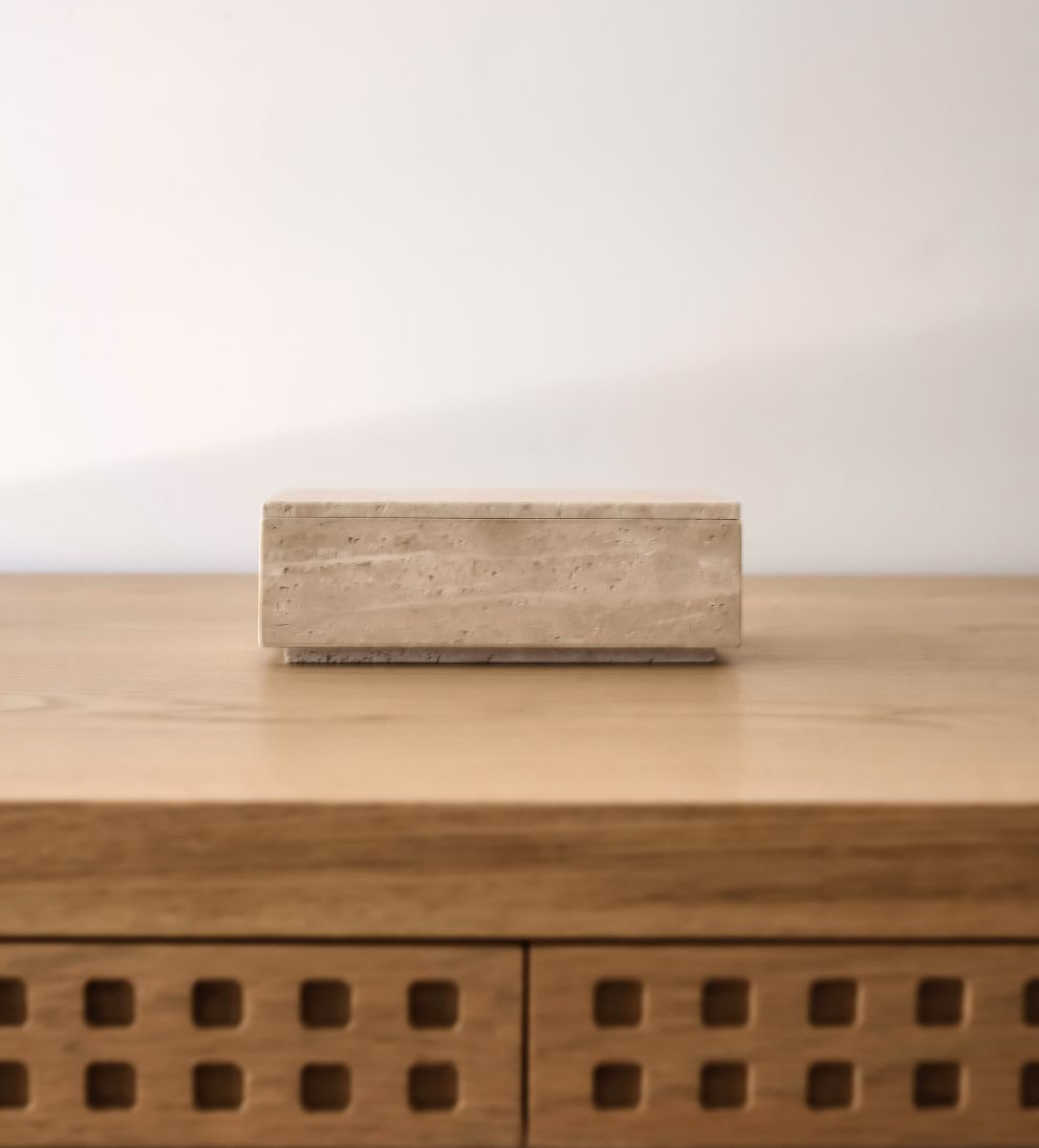 Hilton Travertine Storage Box Baskets + Boxes