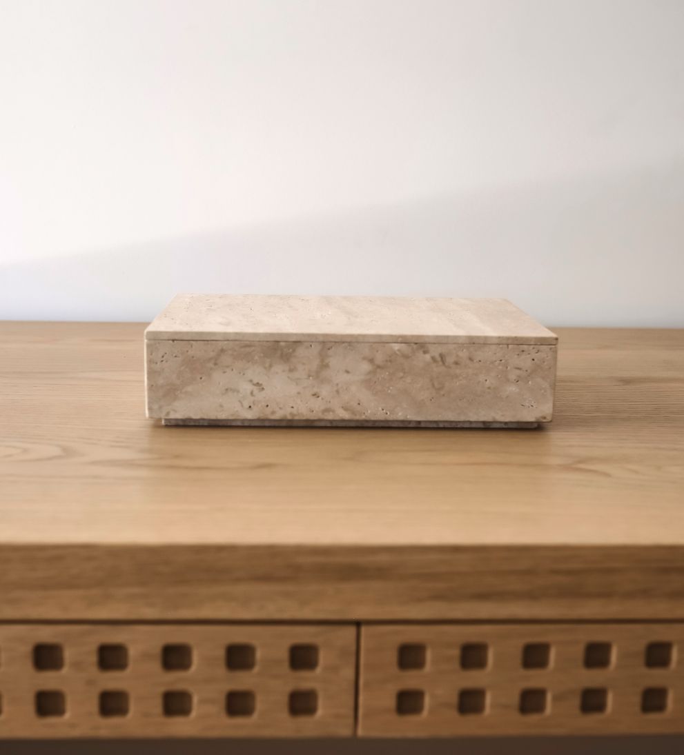 Hilton Travertine Storage Box Baskets + Boxes