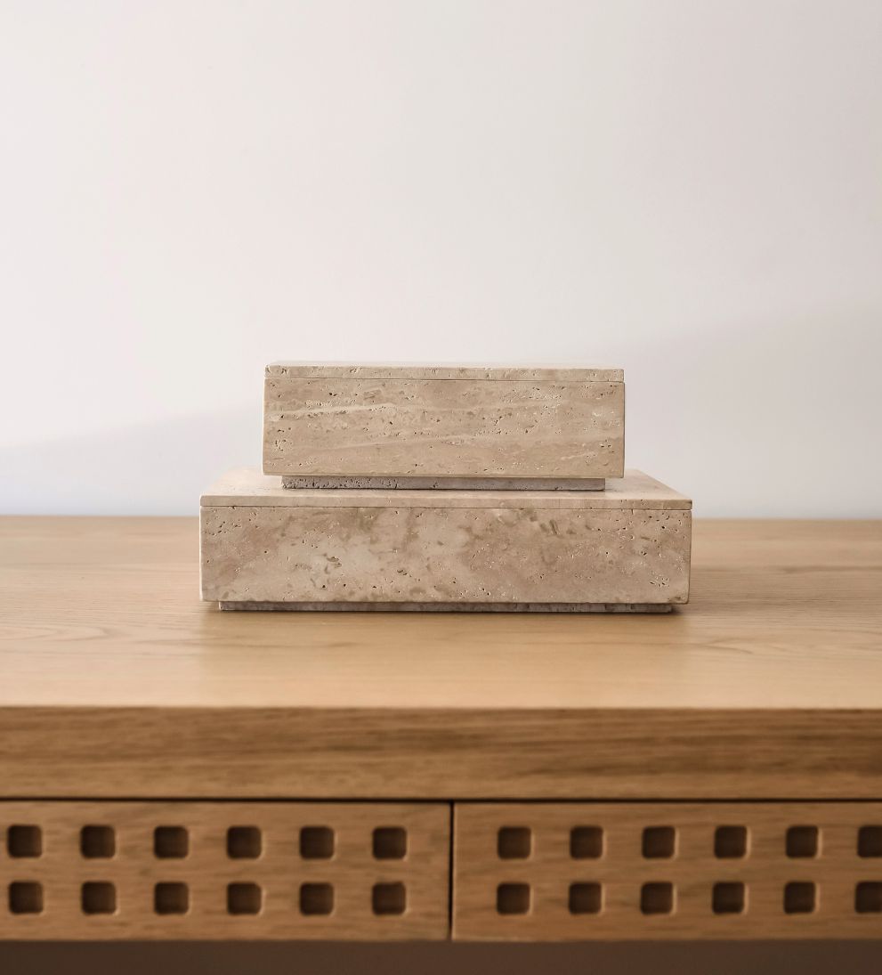 Hilton Travertine Storage Box Baskets + Boxes