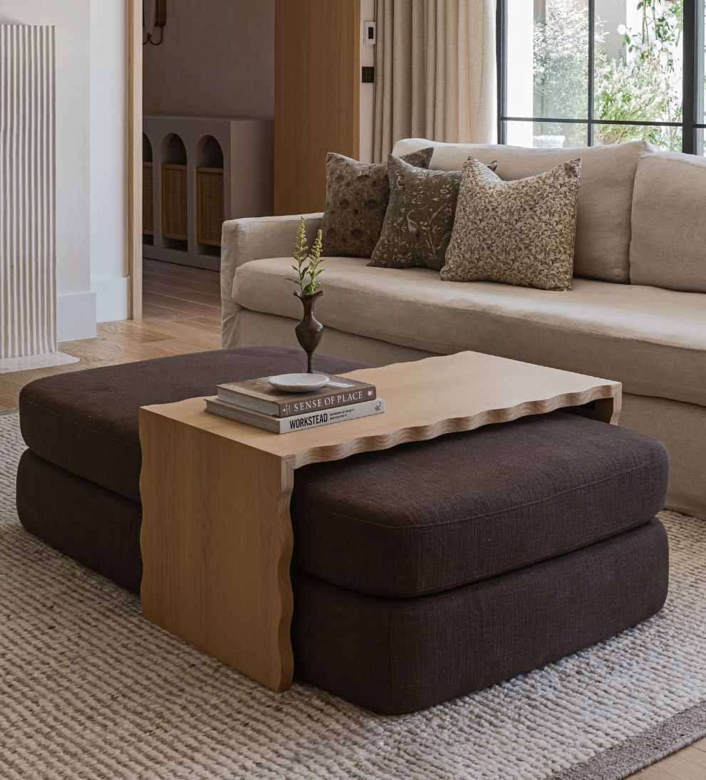 Mason White Oak Scalloped Coffee Table - Chocolate Linen Coffee Tables