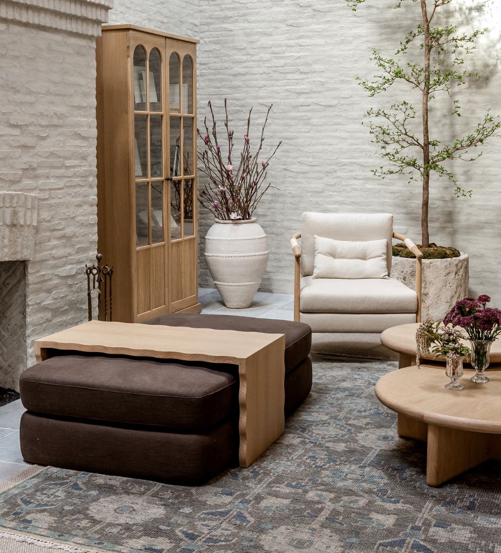 Mason White Oak Scalloped Coffee Table - Chocolate Linen Coffee Tables