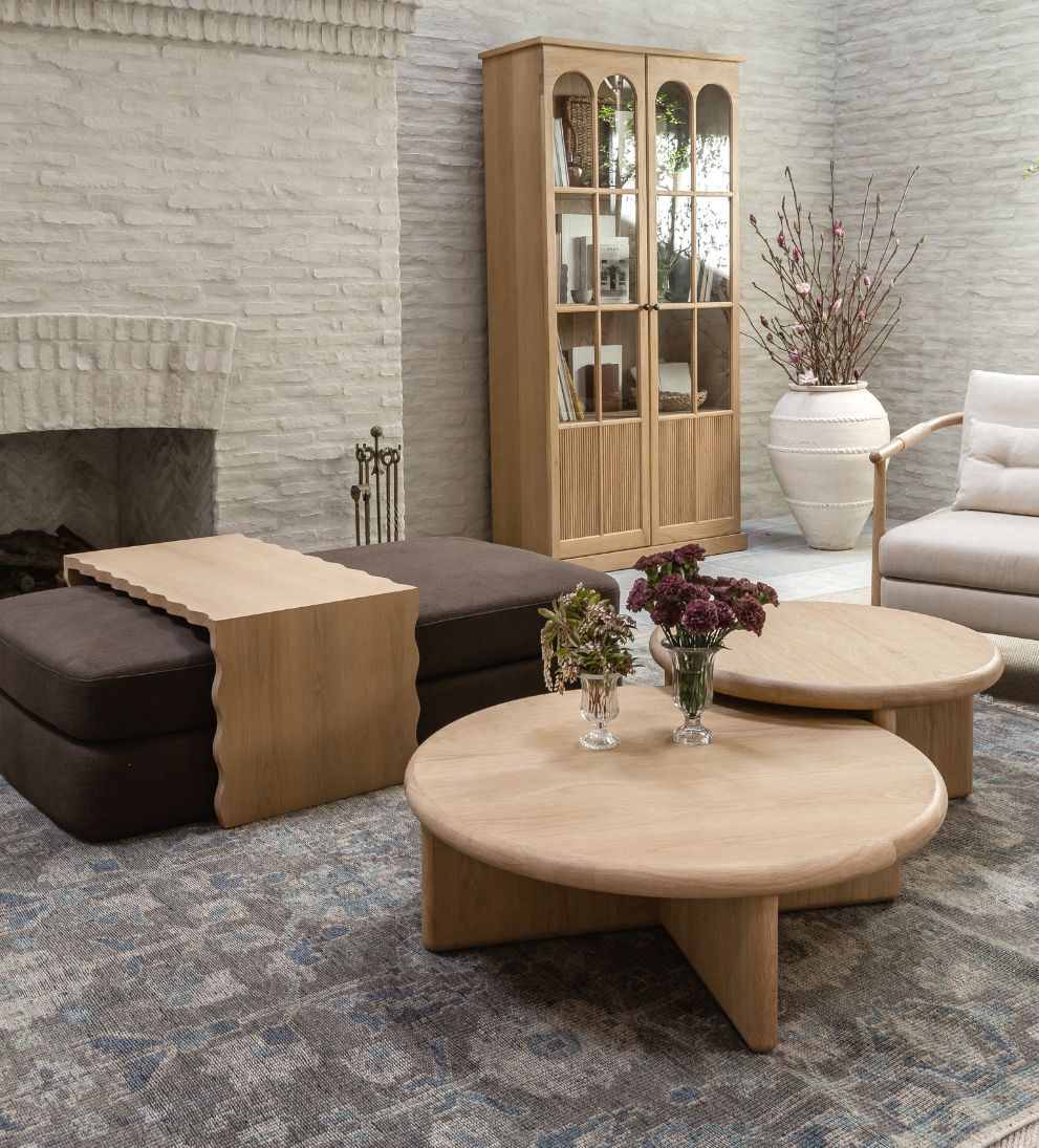 Mason White Oak Scalloped Coffee Table - Chocolate Linen Coffee Tables