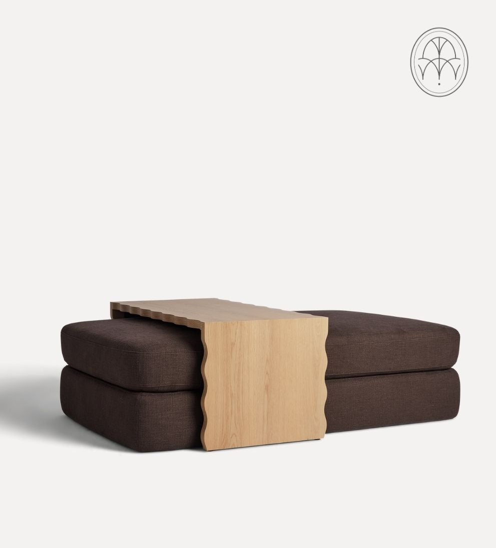 Mason White Oak Scalloped Coffee Table - Chocolate Linen Coffee Tables