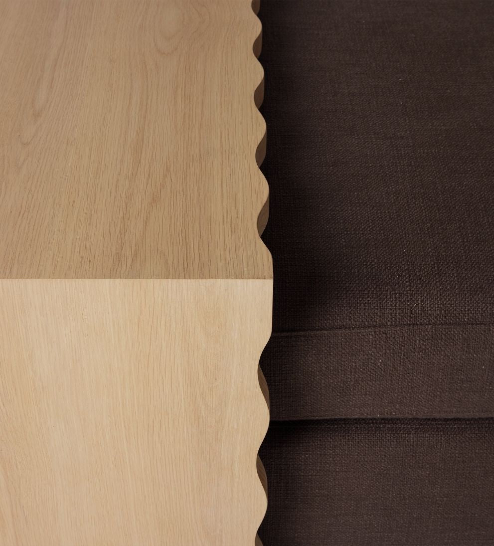 Mason White Oak Scalloped Coffee Table - Chocolate Linen Coffee Tables