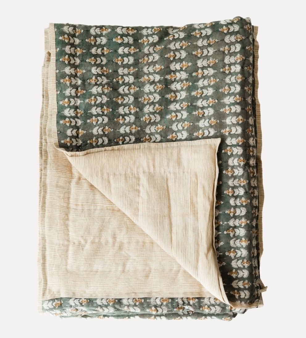 Flora Block Print Quilt in Olive Quilt