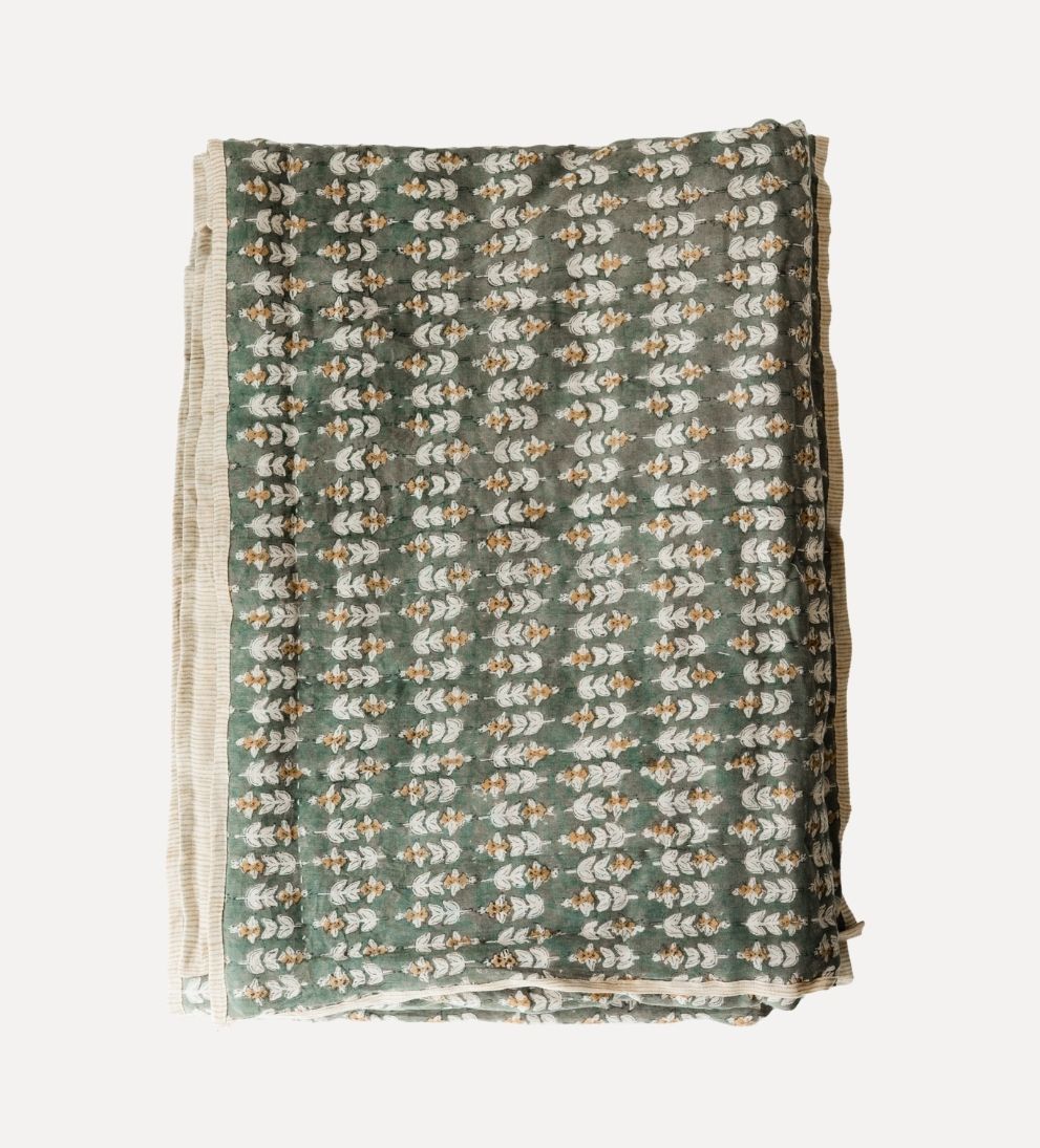 Flora Block Print Quilt in Olive Quilt
