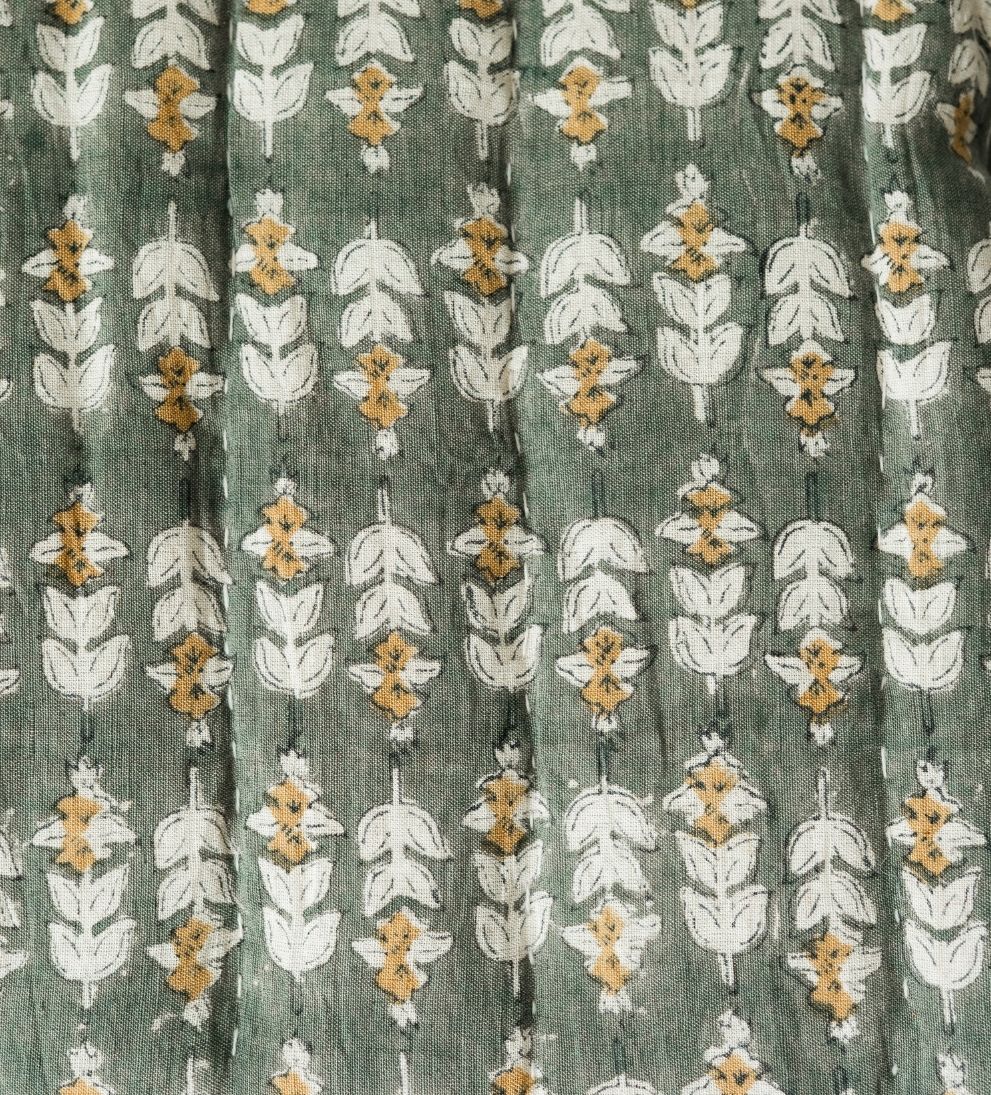 Flora Block Print Quilt in Olive Quilt