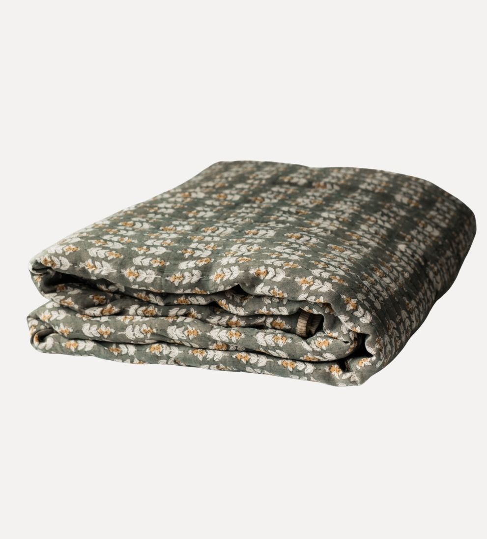 Flora Block Print Quilt in Olive Quilt