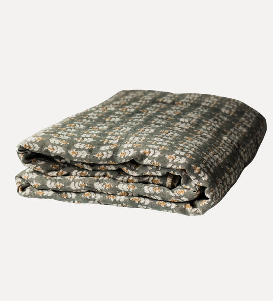 Flora Block Print Quilt in Olive