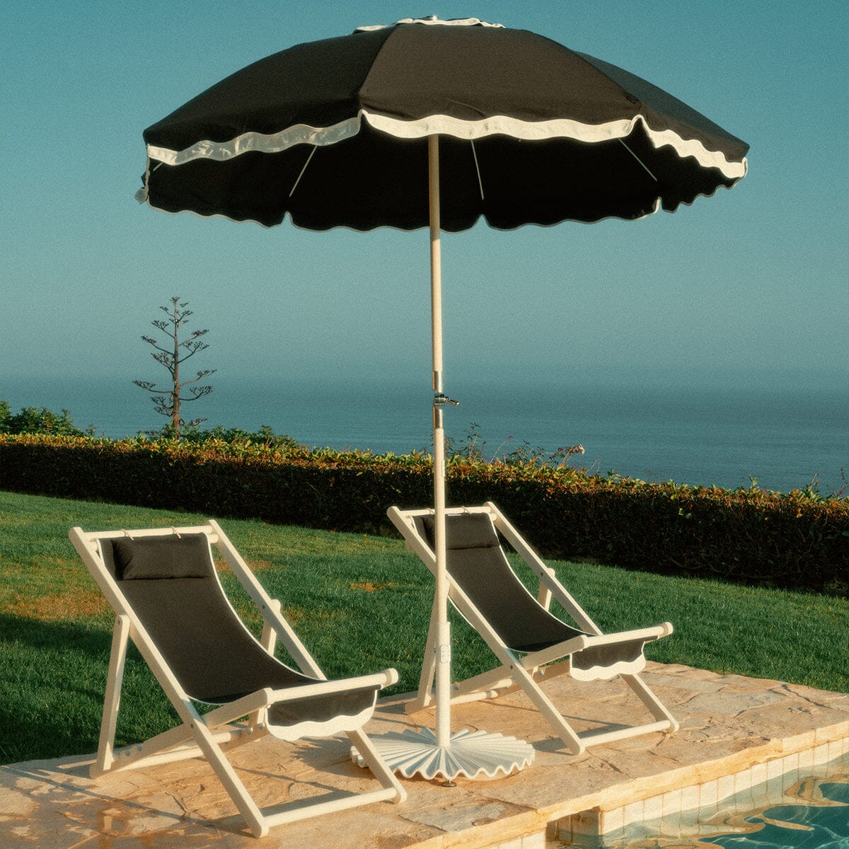 The Clamshell Base - 55 lbs - Antique White Outdoor Umbrellas